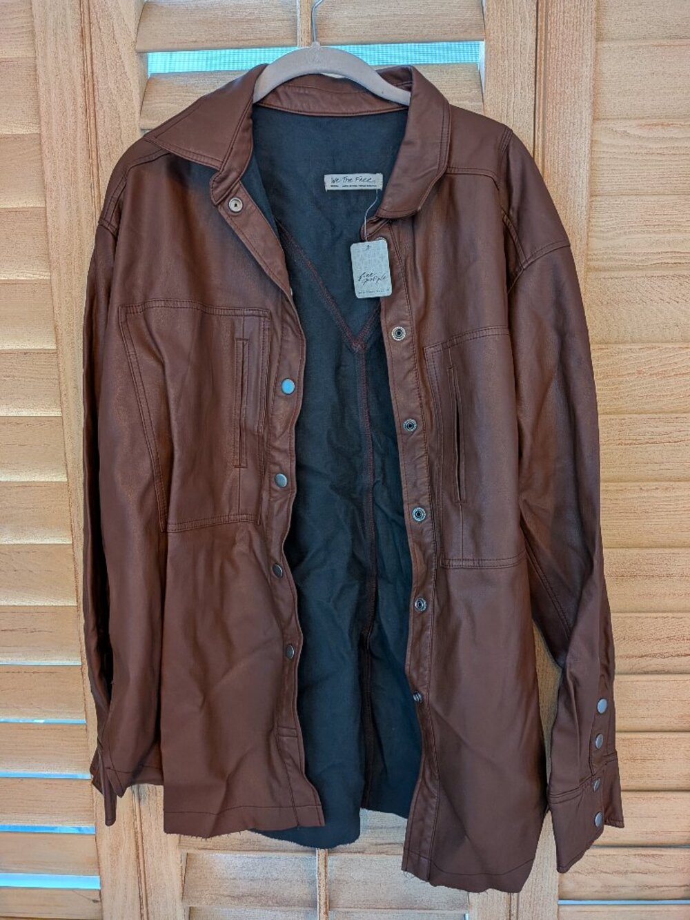 Free People Easy Rider Faux Leather Shacket in Desert Topaz brown size M